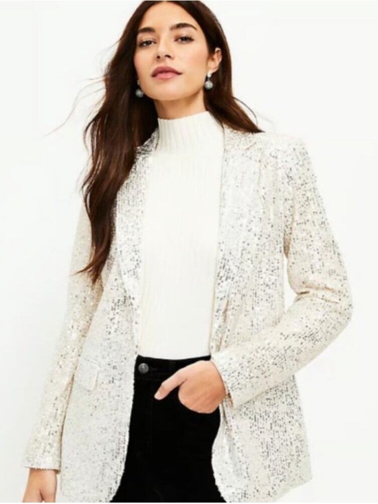 LOFT Jackets & Blazers - LOFT Ivory Sequin Blazer Jacket